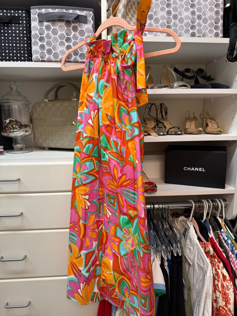 Adrienne Multicolor Floral Halter Maxi Dress - Orange, Pink, Green